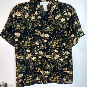 Jones New York Sig. Women's Black Floral Button Shirt Women's sz 4 /# 403